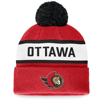 Ottawa Senators Fanatics Branded Fundamental Wordmark Cuffed Knit Hat with Pom - Red